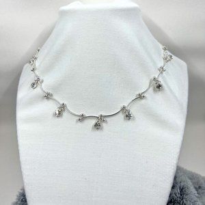 Silver Toned 16” Bar Chain Necklace with Jewel dangles